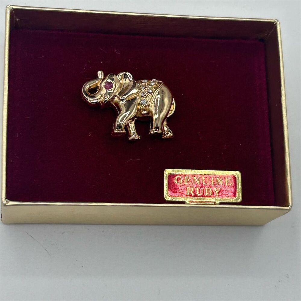 Imperial Court Elephant Brooch with Ruby Eye and Rhinestones